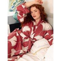 Cyberjammies Cyberjammies Josie Terracotta Big Leaf Print Long Sleeve Long Dressing Gown - Terracotta