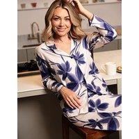Cyberjammies Indigo Navy Floral Print Long Sleeve Wide Leg Pyjama Set - Dark Blue