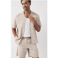 Jack & Jones Milo Seersucker Resort Shirt And Shorts Set - Beige