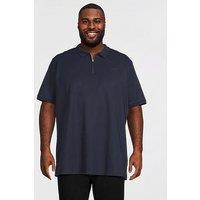 Jack & Jones Plus Austin Zip Polo Shirt - Navy