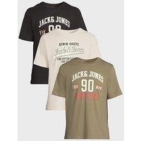 Jack & Jones Short Sleeve T-Shirt 3Pk - Green/Beige/Black