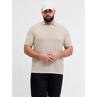 Jack & Jones Plus Split Neck Short Sleeve Polo Top - Beige