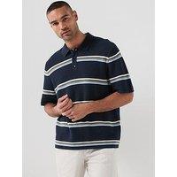 Jack & Jones Maine Stripe Knitted Polo Shirt - Navy