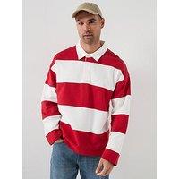 Jack & Jones Upstate Rugby Long Sleeve Sweat Polo Shirt - Red