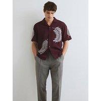 River Island Short Sleeve Leaf Embroiderd Shirt - Brown