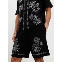 River Island Floral Embroidered Shorts - Black