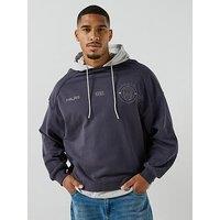 River Island Woven Mix Palais Hoodie - Navy