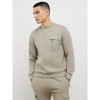 River Island Slim Nylon Pocket Long Sleeve Crew Sweatshirt - Green