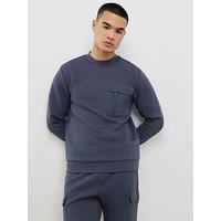 River Island Slim Nylon Pocket Long Sleeve Crew Sweatshirt - Grey