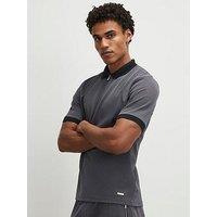 River Island Slim Jacquard Zip Polo Shirt - Black