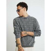 River Island Long Sleeve Washed Checkerboard Crew - Grey