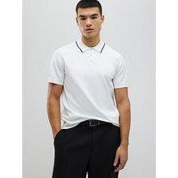 River Island Short Sleeve Engineered Knitted Polo Shirt - White