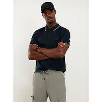 River Island Slim Jacquard Stripe Polo Shirt - Navy