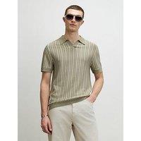 River Island Pinstripe Open Collar Knitted Polo Shirt - Green