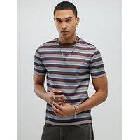 River Island Slim Pique Stripe Short Sleeve T-Shirt - Brown