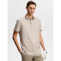J Lindeberg Mens Golf Tour Tech Print Polo - Beige