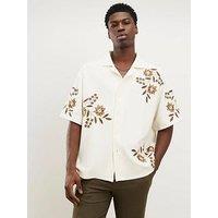 River Island Short Sleeve Floral Textured Shirt - Off White