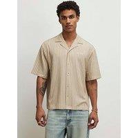 River Island Short Sleeve Reg Textured Stripe Shirt - Grey