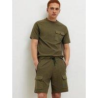 River Island Short Sleeve Slim Waffle Pocket T-Shirt - Green