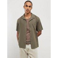 River Island Linen Blend Revere Short Sleeve Shirt - Green