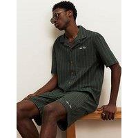 River Island Textured Stripe Short Sleeve Revere Shirt - Green