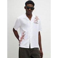 River Island Short Sleeve Cherry Blossom Linen Shirt - White