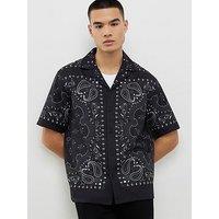 River Island Short Sleeve Paisley Border Shirt - Black