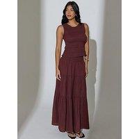 South Beach Shirred Waist Maxi Skirt - Brown