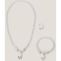 Monsoon Girls Bridesmaid Pearly Butterfly Jewellery Set - Light Cream