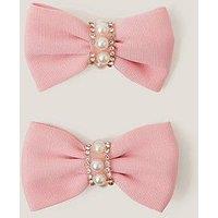 Monsoon Girls 2 Pack Small Bow Pearl Clips - Pink