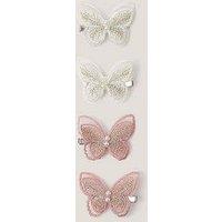 Monsoon Girls 4 Pack Embroidered Butterfly Clips - Pink