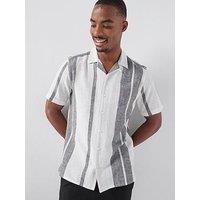 Only & Sons Caiden Stripe Linen Blend Short Sleeve Shirt - Cloud Dancer