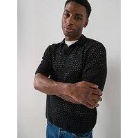 Only & Sons Nyle Life Short Sleeve Open Collar Knitted Polo Shirt - Black