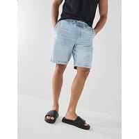 Only & Sons Fade Strings Denim Shorts - Light Blue