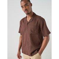 Only & Sons Laurence Short Sleeve Linen Blend Resort Shirt - Coffee Bean
