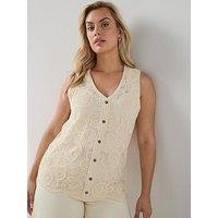 The Very Collection Curve Crochet Sleeveless Top - Cream