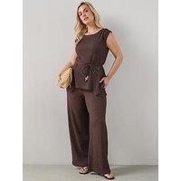 The Very Collection Curve Textured Co-Ord Trousers - Dark Brown
