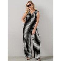 The Very Collection Curve Stripe Wide Leg Trousers Co-Ord - Black