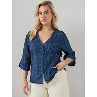 The Very Collection Curve Broderie V Neck Blouse - Navy