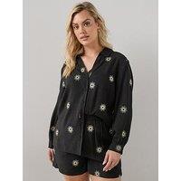 The Very Collection Curve Embroidered Sun Shirt Co-Ord - Black