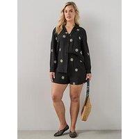 The Very Collection Curve Embroidered Sun Shorts Co-Ord - Black
