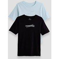 Jack & Jones Junior Boys 2 Pack Printed Short Sleeve T-Shirts - Black/Blue