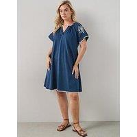 The Very Collection Curve Embroidered Sleeve Mini Dress - Navy