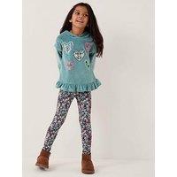 Monsoon Girls Velour Heart Hoody And Legging Set - Green