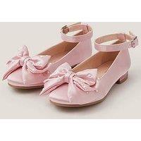 Monsoon Girls Satin Pearl Bow Flat Shoes - Pink