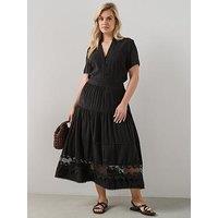 The Very Collection Curve Lace Trim Button Through Linen Mix Midaxi Dress - Black