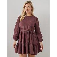 The Very Collection Curve Lace Shoulder Mini Dress - Dark Brown