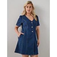 The Very Collection Curve Fit & Flare Stretch Denim Mini Dress - Blue