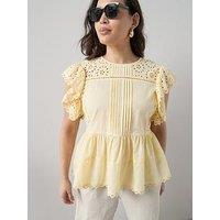 The Very Collection Curve Broderie Peplum Top - Light Yellow