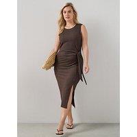 The Very Collection Curve Tie Waist Sleeveless Dress - Dark Brown